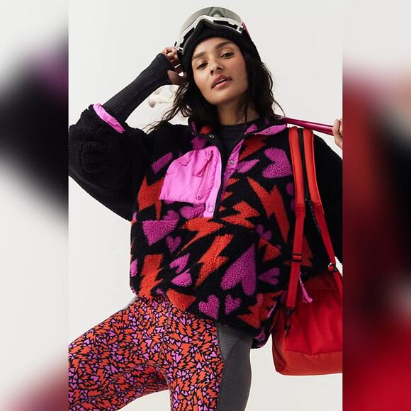 Free People Hit The Slopes Printed Pullover - Bolts of Love Adore Combo - M - Picture 2 of 9